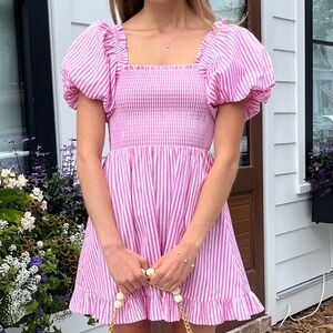 Pink striped smocked mini dress